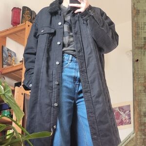 Gap Long Icon Black Wash Sherpa Denim Jacket - NWT - L